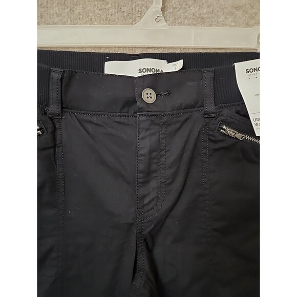SONOMA Utility Cargo Capri Pants Women 8 Black Ultracomfort Waist Zip Pocket NEW - Picture 4 of 11